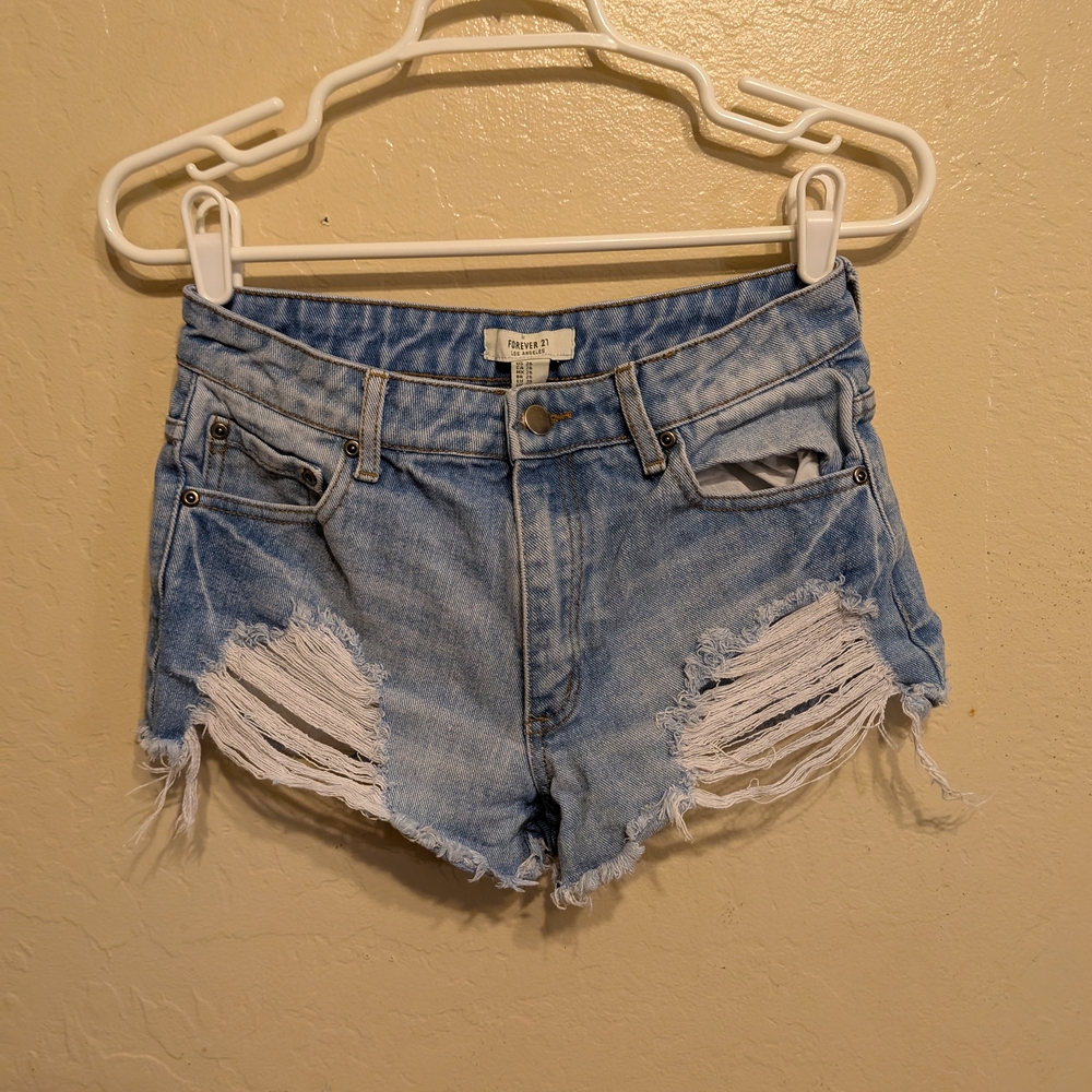 Forever 21 Light Blue Distressed Jean Shorts